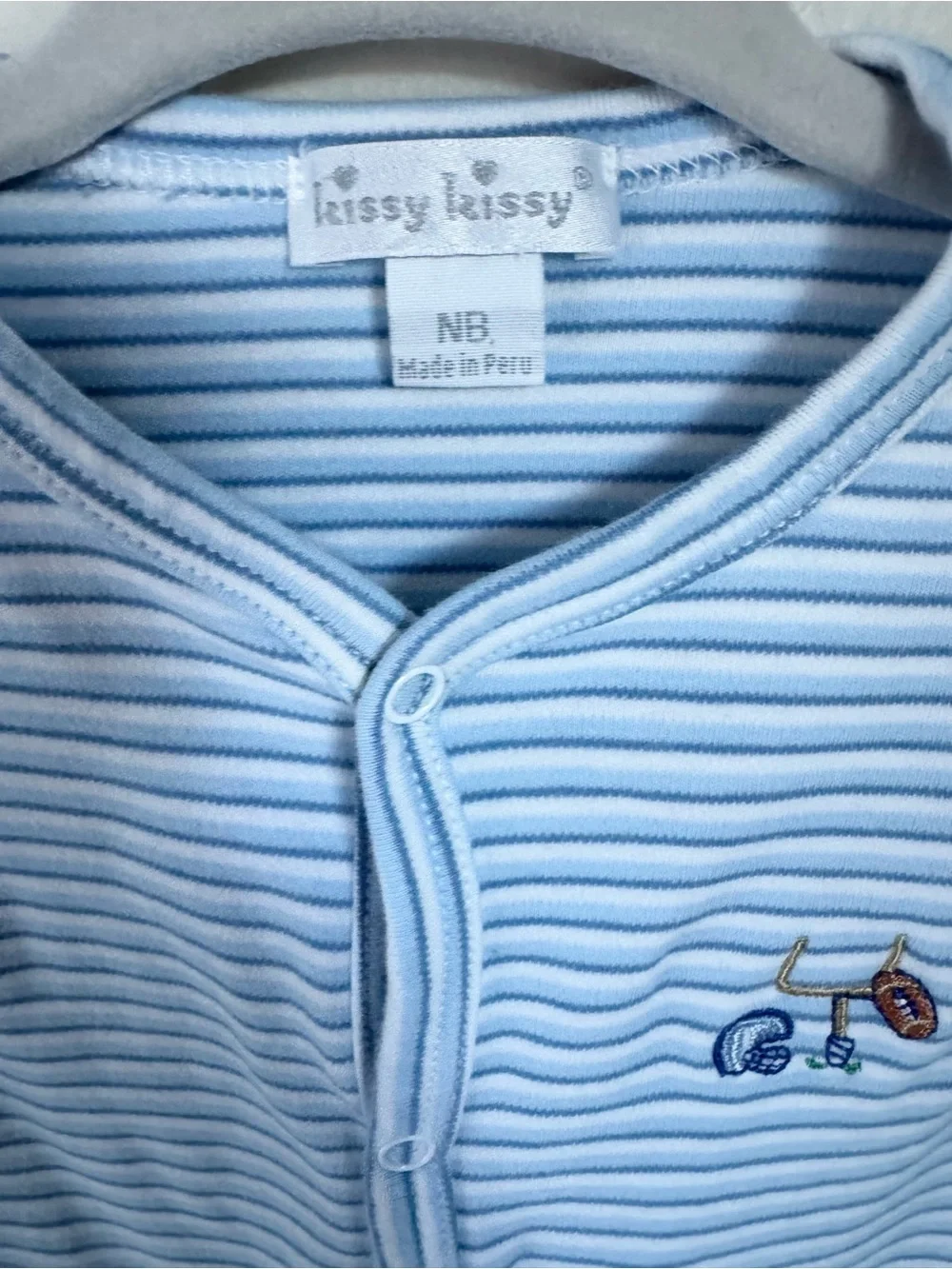Kissy Kissy White and Blue Striped Sports Themed Footie Newborn